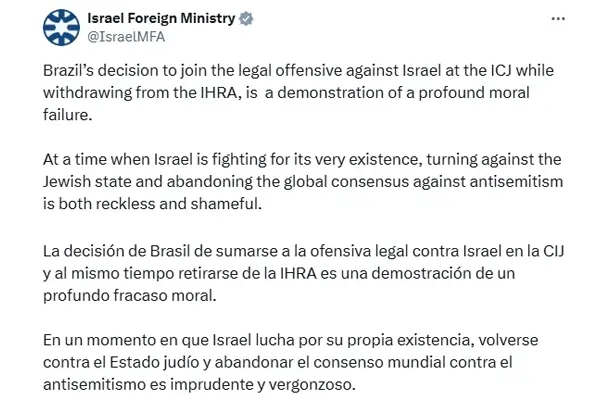 Brasil se retira de la IHRA mientras Costa Rica se suma a la lucha global contra el antisemitismo 1 Brasil deja la IRHA