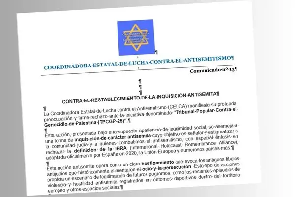 CELCA alerta que el "Tribunal Popular Contra el Genocidio de Palestina" reaviva una "inquisición antisemita" en España