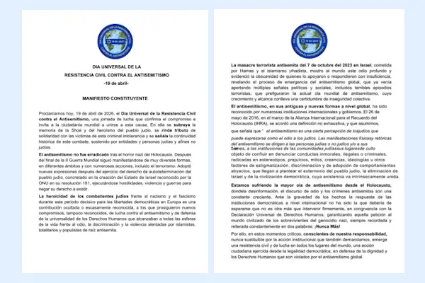 Lanzan el "Día Universal de Resistencia Civil contra el Antisemitismo" en coincidencia con el Levantamiento del Gueto de Varsovia