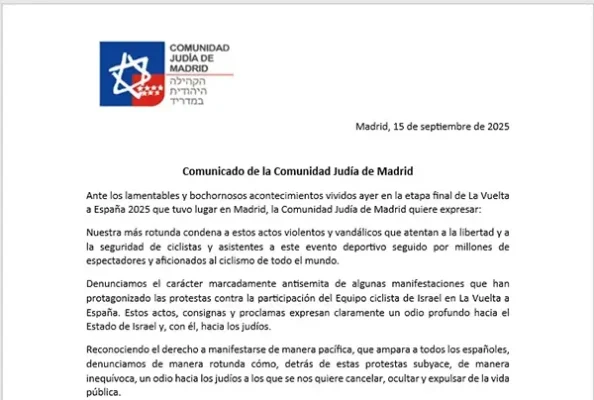 La CJM y la FCJE denuncian las consignas antisemitas en la Vuelta ciclista a España