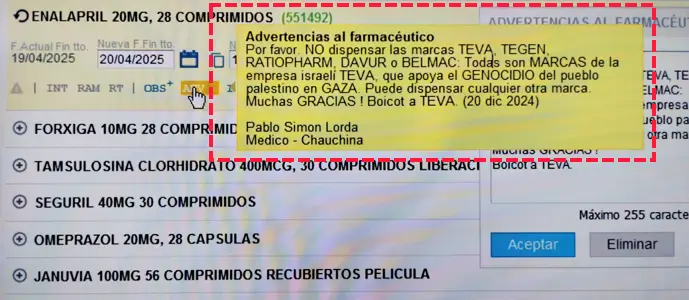 Queja contra un médico de Granada por carteles políticos anti-israelíes y promover el boicot a Teva 1 Doctor Lorda 2