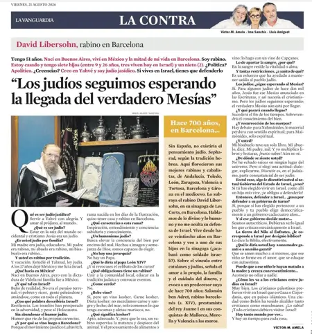 El rabino David Libersohn reivindica la identidad judía y la defensa de Israel en ‘La Contra’ de ‘La Vanguardia’ 1 Dovid 1