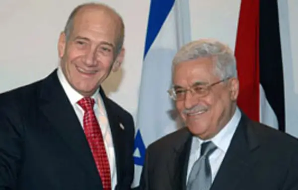 JCall, la "otra voz judía" que desafía a la mayoría comunitaria en España con su discurso de izquierdas y crítica a Israel 9 Ehud Olmert y Mahmud Abbas GPO