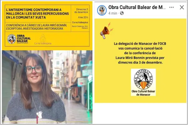 La OCB de Manacor cancela una charla sobre antisemitismo tras acusaciones de "sionismo" contra la ponente