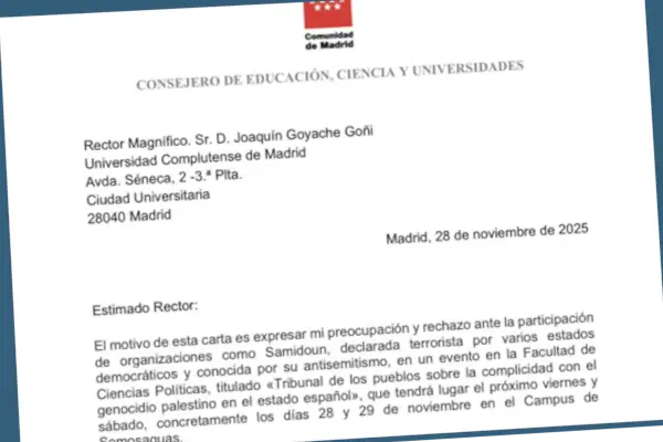 La Comunidad de Madrid exige explicaciones a la Complutense por la presencia de Samidoun en un acto