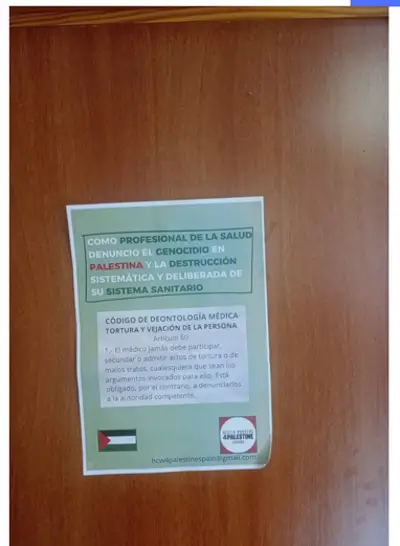 Queja contra un médico de Granada por carteles políticos anti-israelíes y promover el boicot a Teva 2 Medico 1