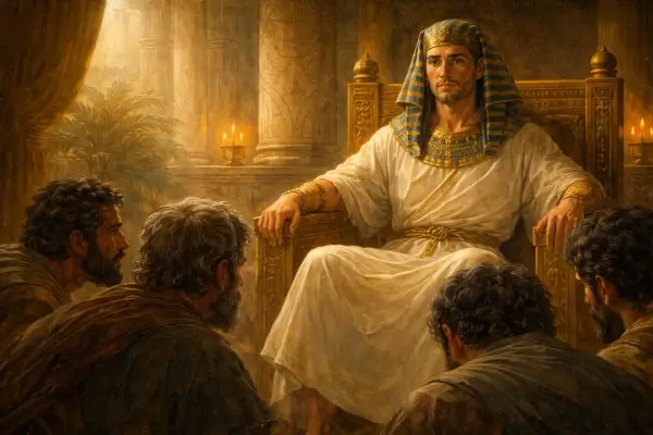 José sentado en el trono junto a sus hermanos que no saben quién es.