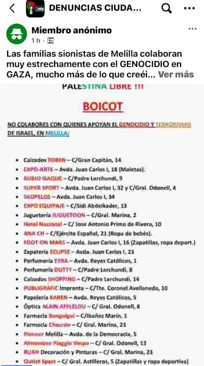 Señalamiento y demonización de judíos de Melilla por grupos propalestinos 1 Mordi 1 W