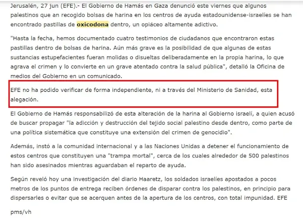 EFE: sólo la voz de Hamás… y sin contrastar