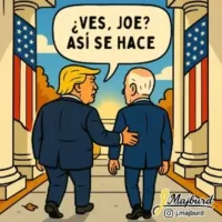 Inicio 11 caricatura de Trump y Biden caminando de espaldas