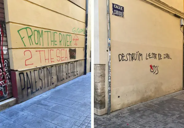 ¿Está tolerando la Alcaldía de Valencia grafitis antisemitas de grupos pro-palestinos y de izquierdas? 2 Valencia 2