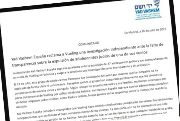 Yad Vashem exige a Vueling una investigación independiente por la expulsión de judíos