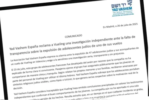 Organizaciones judías cierran filas frente a Vueling tras el incidente de Valencia 2 Yad Vashem 2